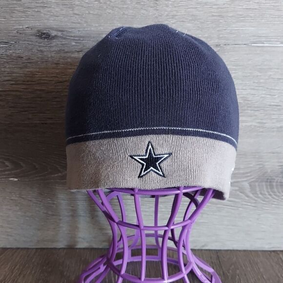 Vintage Reebok Authentic Sideline Dallas Cowboys OSFA Beanie Gray Blue Texas - Picture 1 of 6